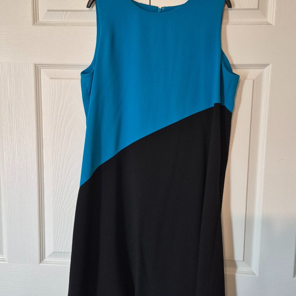 Calvin Klein Black and teal sheath dress Size L work dress